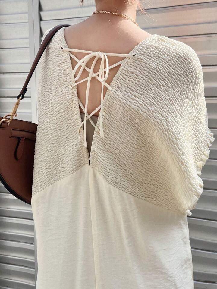 CM-JS653459 Women Trendy Bohemian Style V-Neck With Drawstring Jumpsuit Trousers - Beige