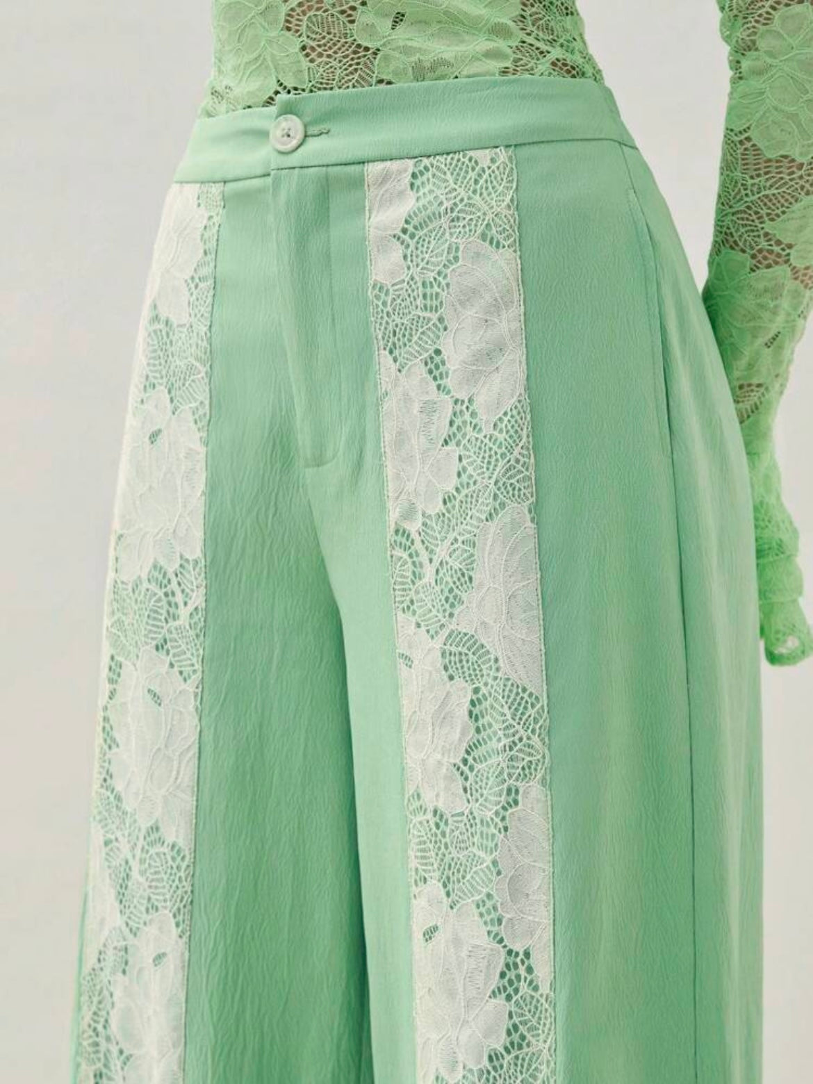 CM-BS125223 Women Casual Seoul Style Color-Contrasting Lace Patchwork Straight-Leg Pants