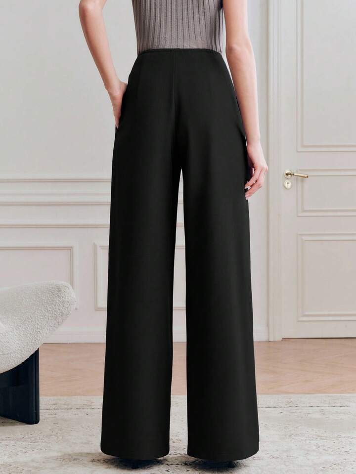 CM-BS227697 Women Elegant Seoul Style High Waist Loose Draping Wide Leg Pants - Black