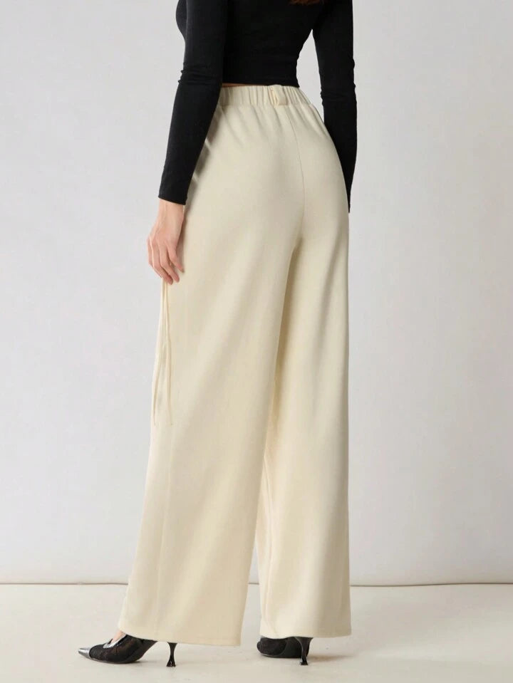 CM-BS518013 Women Casual Seoul Style Solid Color Drawstring Pocket Minimalist Pants - Apricot