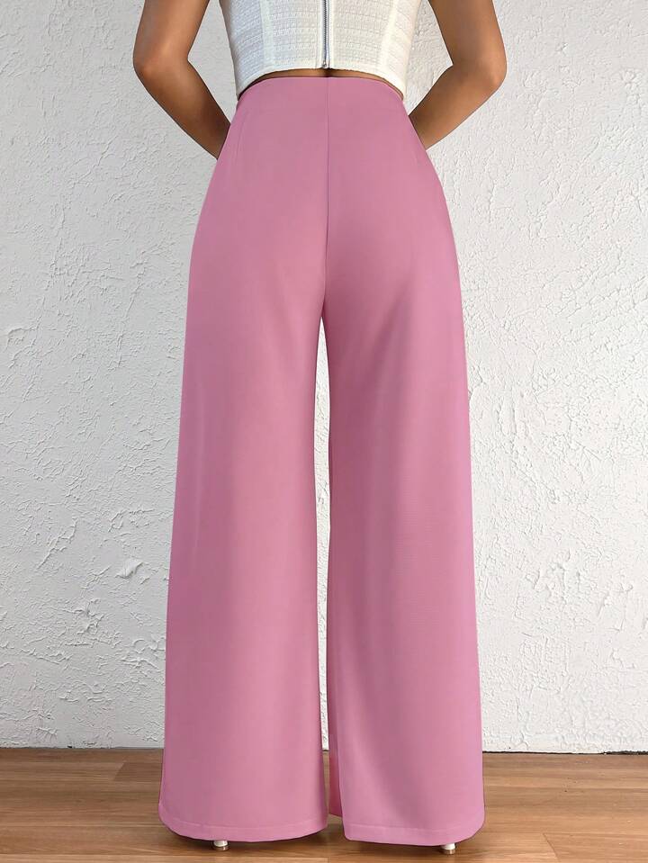 CM-BS903355 Women Casual Seoul Style Elastic Waist Pleated Wide Leg Pants - Pink