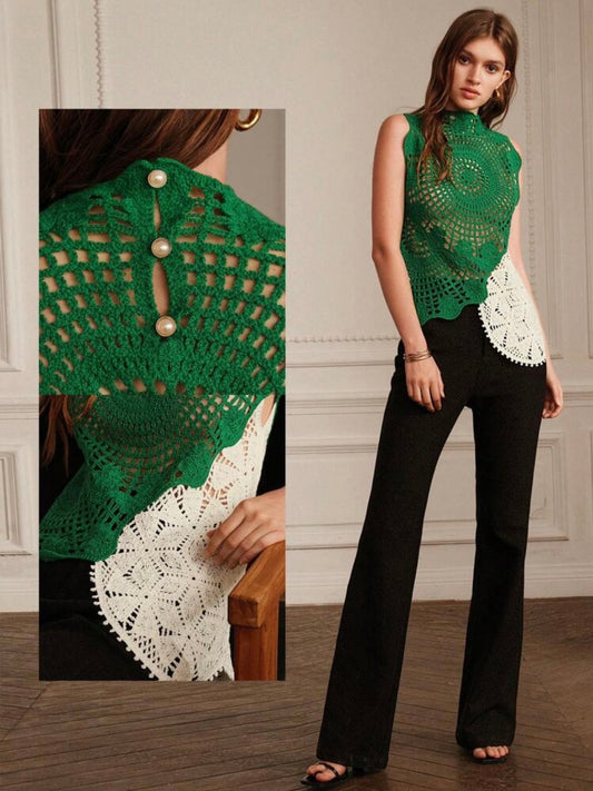 CM-TS914955 Women Trendy Bohemian Style Handmade Crochet Sexy Hollow-Out Tank Top