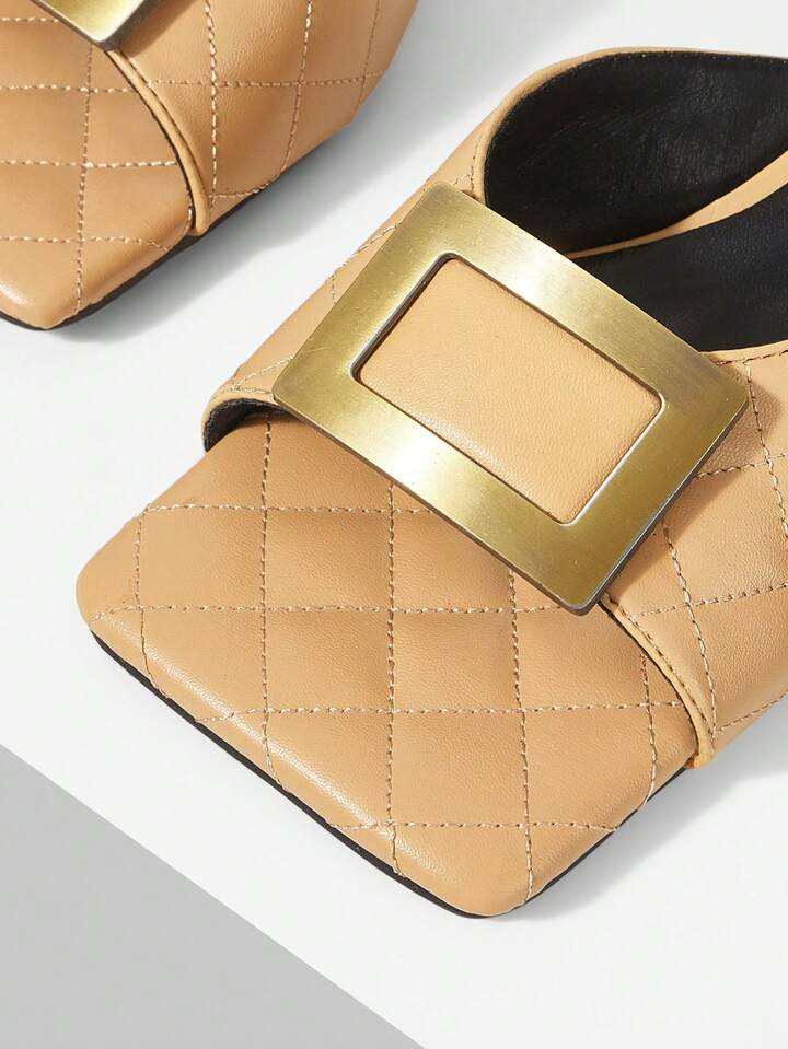 CM-SHS064130 Women Trendy Seoul Style Colorblock Square Toe High Heel Sandals - Khaki