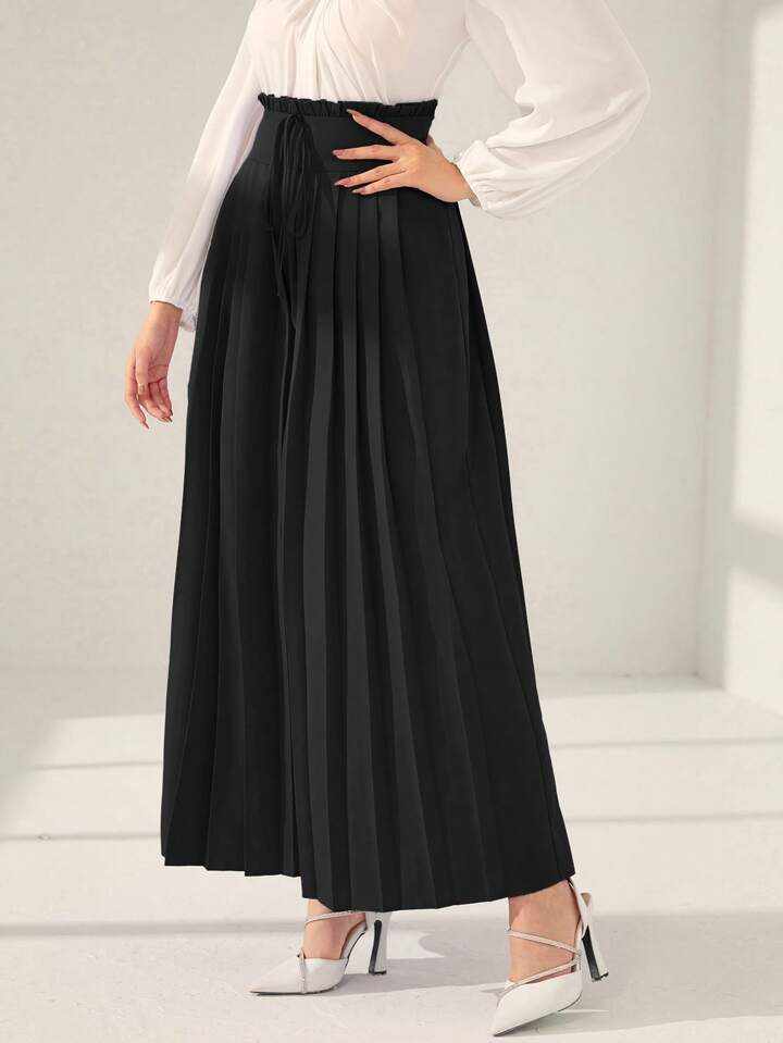 CM-BS451450 Women Trendy Bohemian Style High Waist Pleated Wide Leg Pants - Black