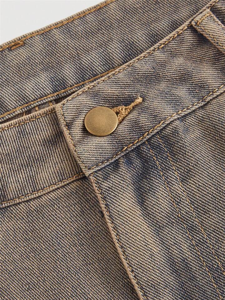 CM-BS146842 Women Casual Seoul Style Dark Wash Loose Fitting Low Waist Wide Leg Jeans