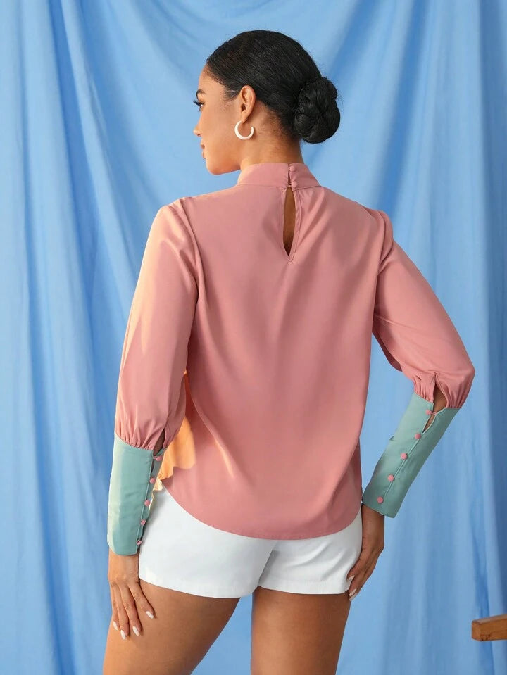 CM-TS991358 Women Elegant Seoul Style Long Sleeve Loose Fit Twisted Front Knot Shirt