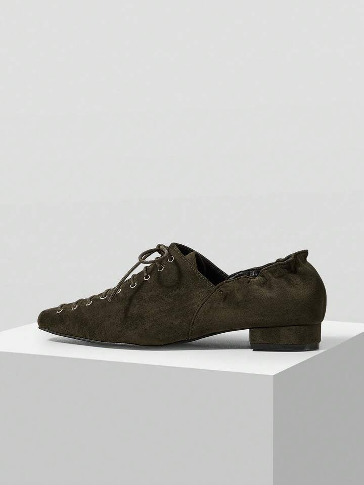 CM-SHS160503 Women Trendy Seoul Style Pointed Toe Criss-Cross Strap Low Heel Flats - Dark Green