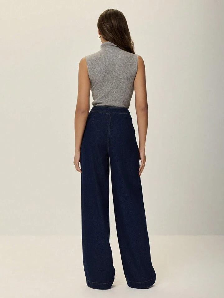 CM-BS596391 Women Casual Seoul Style Dark Wash Skinny Fit Straight Leg Extra Long Jeans