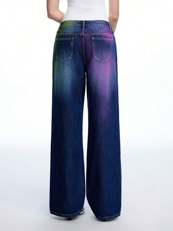 CM-BS022503 Women Casual Seoul Style Dark Wash Colorful Low Waist Extra Long Straight Leg Denim Jeans