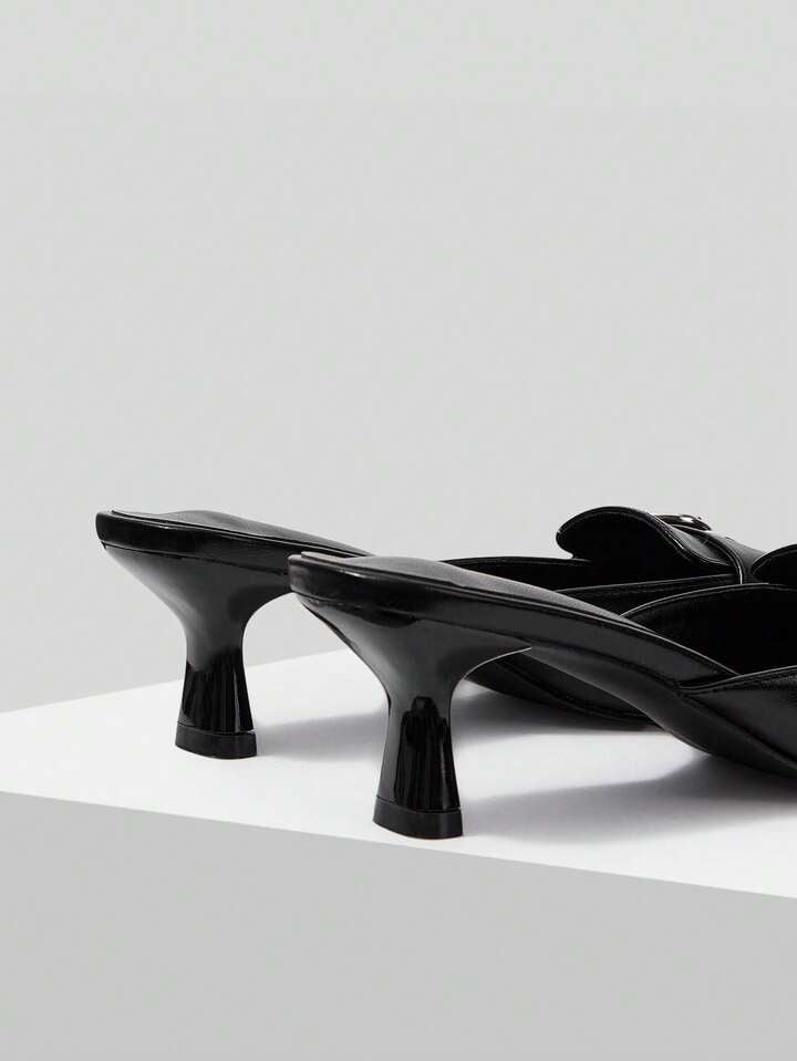 CM-SHS472346 Women Trendy Seoul Style Pointed Toe Buckle Design High Heel Mules - Black