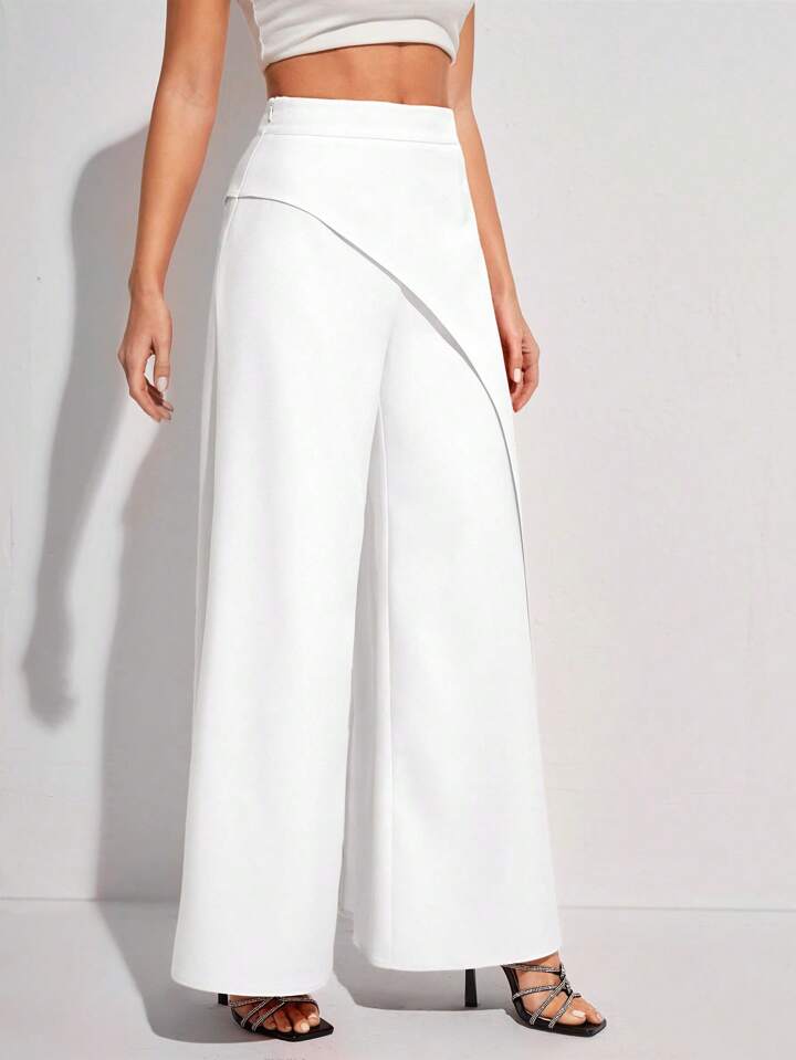 CM-BS266619 Women Elegant Seoul Style Solid Color High Waist Wide Leg Long Pants - White