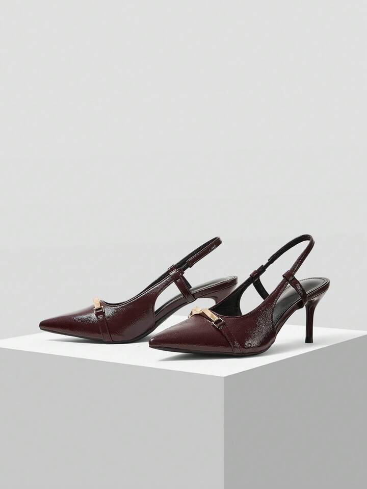 CM-SHS386838 Women Trendy Seoul Style Metal Buckle Decor Ankle Strap High Heel Sandals - Brown