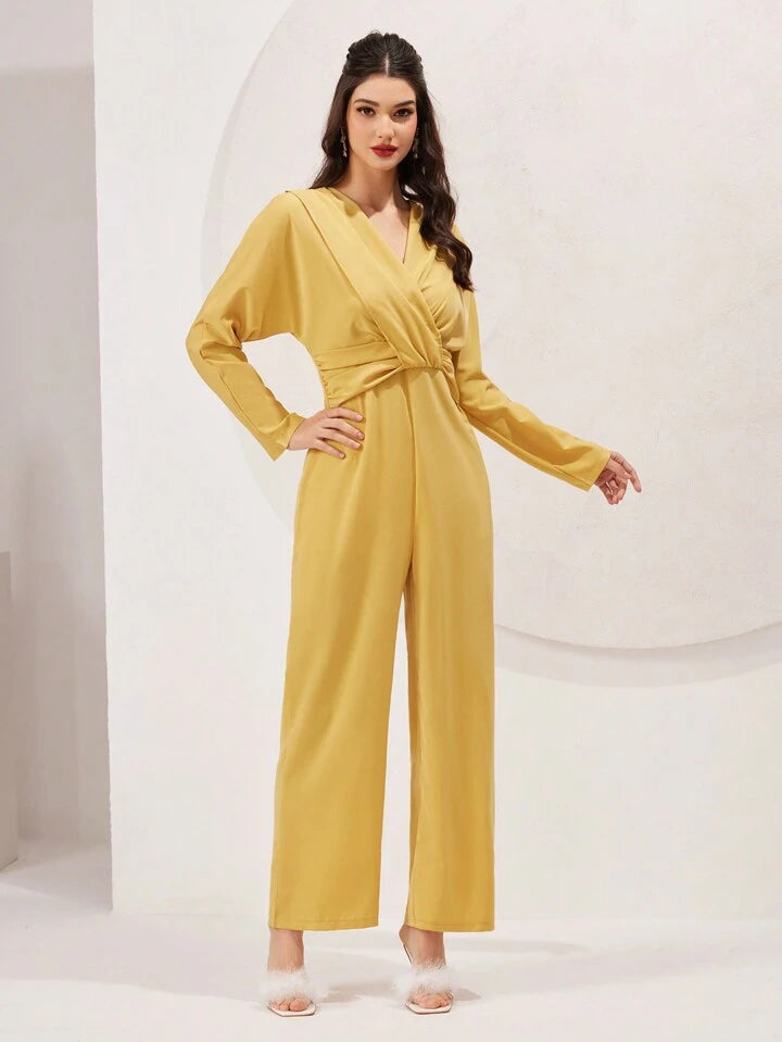 CM-JS970544 Women Elegant Seoul Style V-Neck Batwing Sleeve Jumpsuit - Yellow