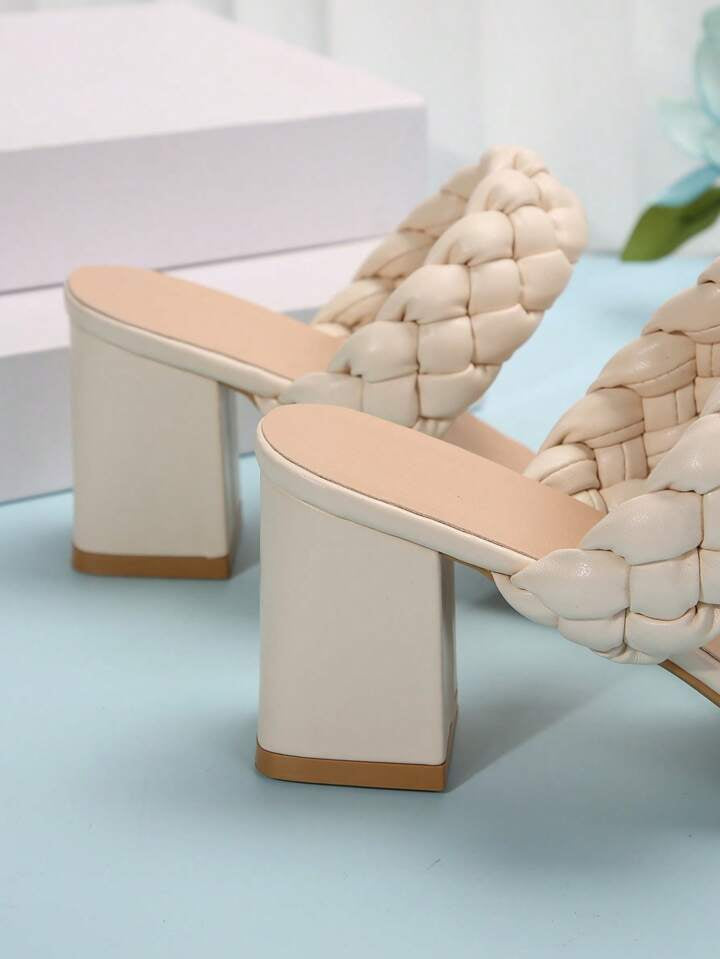 CM-SHS011618 Women Trendy Seoul Style Braided Detail Chunky Heeled Sandals - Beige