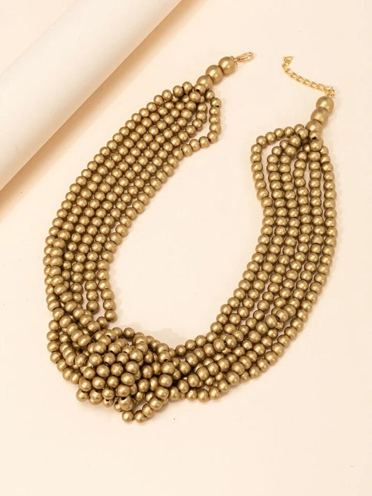 CM-AXS096897 Women Trendy Seoul Style Wooden Beaded Layered Necklace