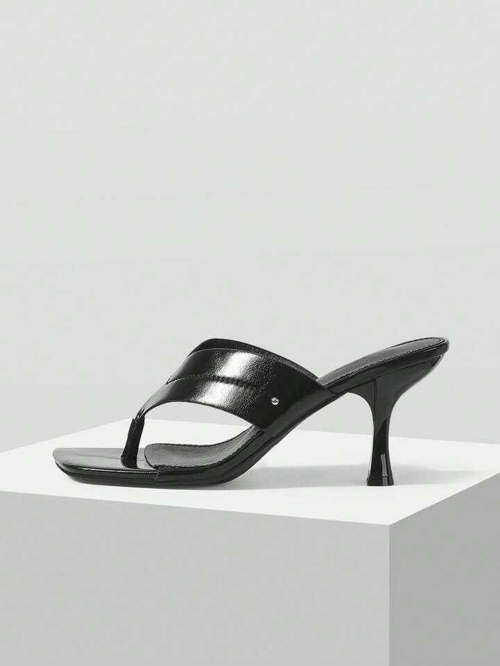 CM-SHS000408 Women Trendy Seoul Style Minimalist Square Head High Heel Sandals - Black