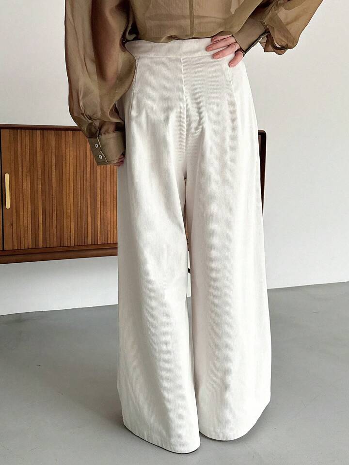 CM-BS436189 Women Casual Seoul Style Solid Color High Waist Straight-Leg Pants - White