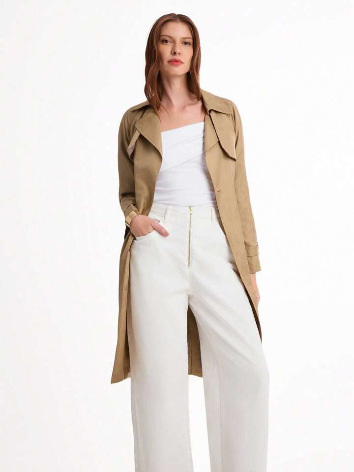 CM-BS771236 Women Casual Seoul Style High Waist Extra Long Denim Straight Leg Pants - White