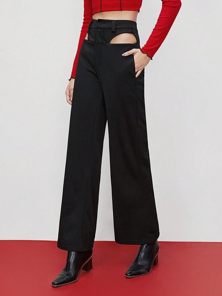 CM-BS398449 Women Elegant Seoul Style High Waist Hollow Out Pants - Black