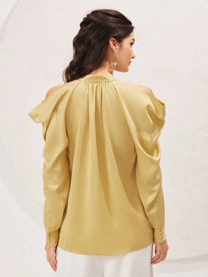 CM-TS241609 Women Elegant Seoul Style Off Shoulder Long Sleeve Blouse - Yellow