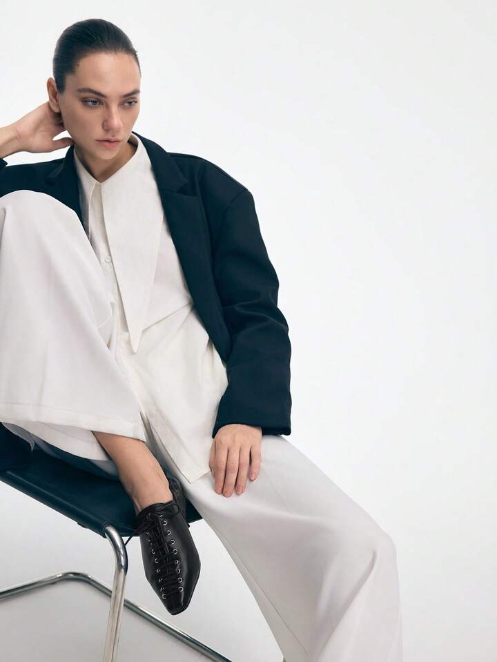 CM-SHS608445 Women Trendy Seoul Style Pointed Toe Criss-Cross Strap Low Heel Flats - Black