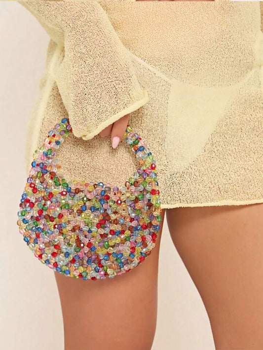 CM-BGS261974 Women Trendy Seoul Style Multicolor Beaded Sparkling Mini Handbag