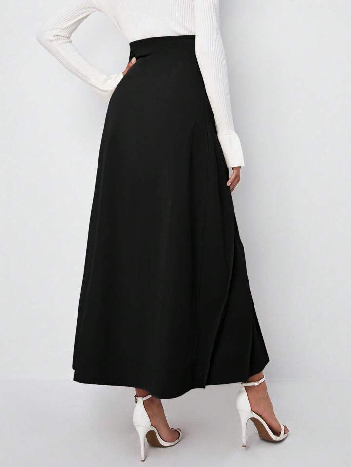 CM-BS293192 Women Elegant Seoul Style High Waist Buckle Strap Pleated Skirt - Black