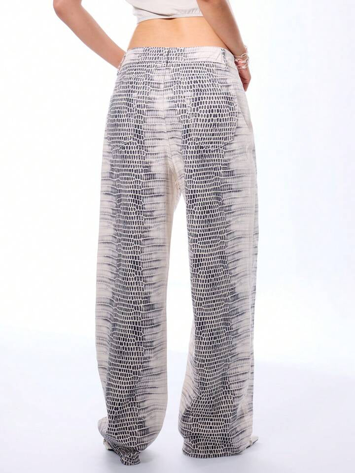 CM-BS342144 Women Casual Seoul Style All Over Print Straight Leg Low Rise Trousers
