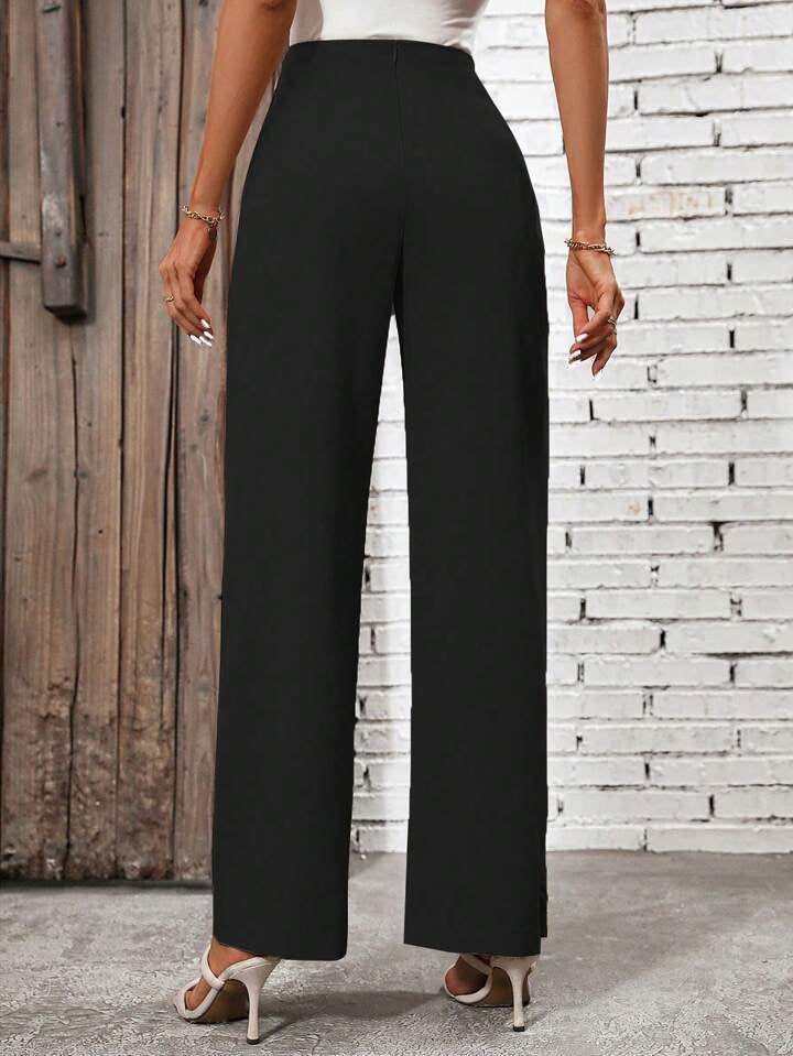 CM-BS445493 Women Casual Seoul Style High Waist Knot Side Pants - Black