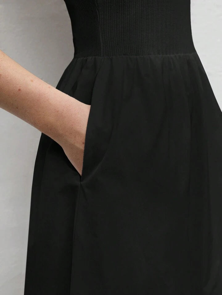CM-DS644099 Women Trendy Bohemian Style Round Neck Sleeveless High Waist Slim Fit Dress - Black