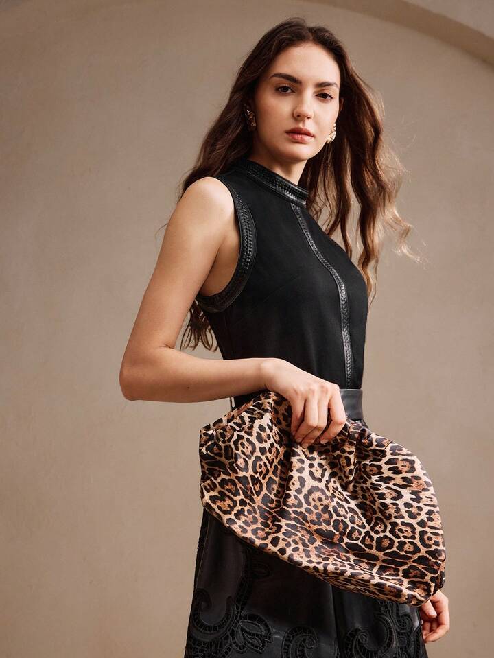 CM-TS668862 Women Elegant Seoul Style Stand Collar Rhinestone Decor Sleeveless Tank Top - Black