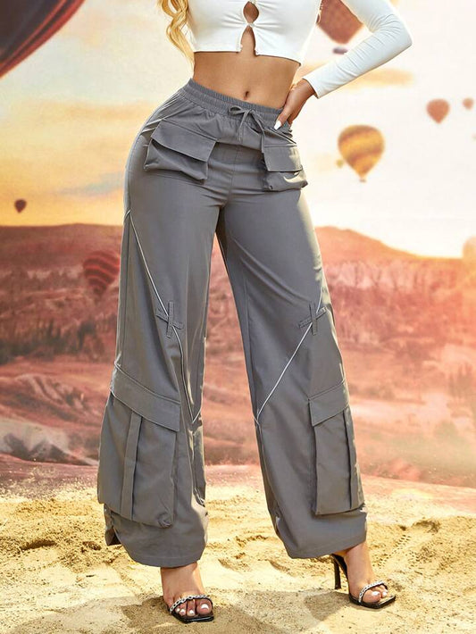 CM-BS933958 Women Casual Seoul Style Loose Fit Wrinkle Pleated 3D Pocket Cargo Pants