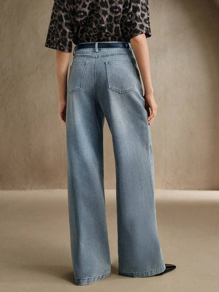 CM-BS111812 Women Casual Seoul Style Light Wash Distressed Rhinestone Embellished Belt Loop Denim Jeans