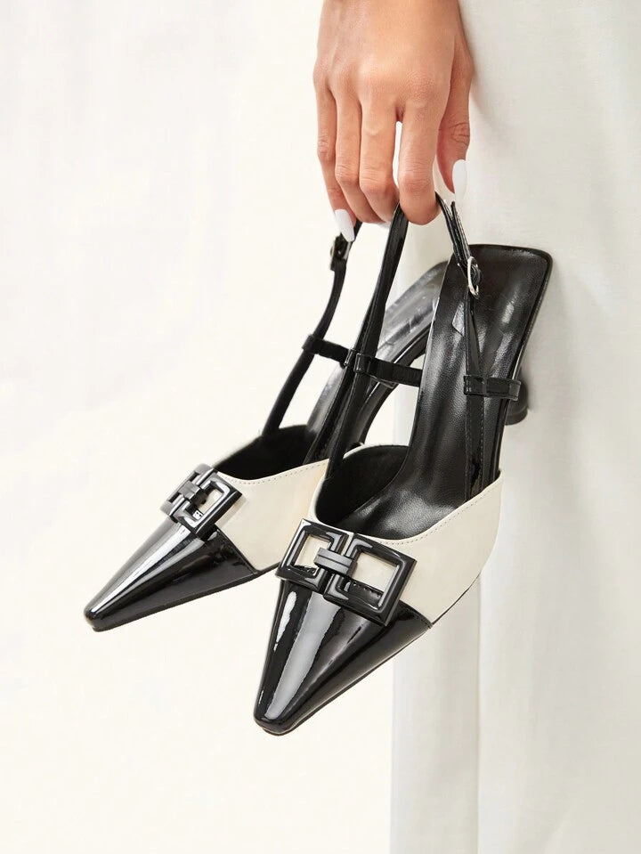 CM-SHS188350 Women Trendy Seoul Style Pointed Toe Color Block High Heel Pumps - Black