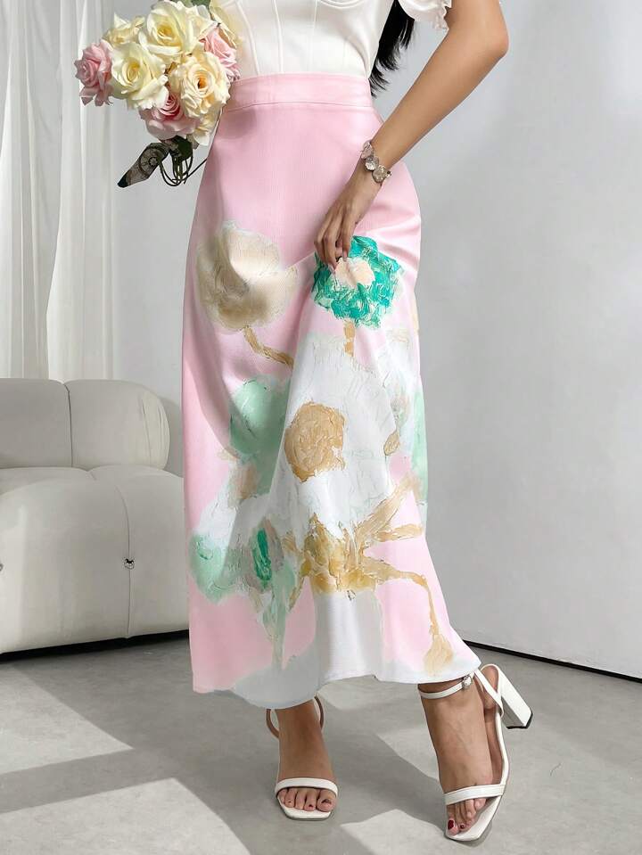 CM-BS523167 Women Trendy Bohemian Style Floral Print High Waist A-Line Skirt