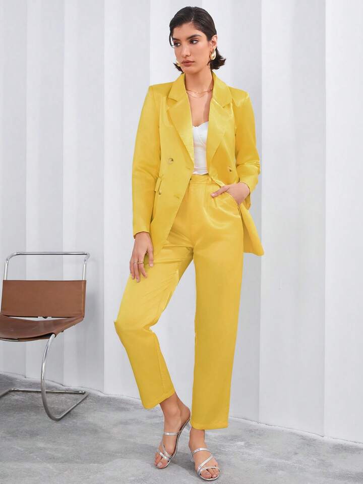 CM-SS812186 Women Elegant Seoul Style Notched Collar Long Sleeve Suit Jacket With Pants - Set