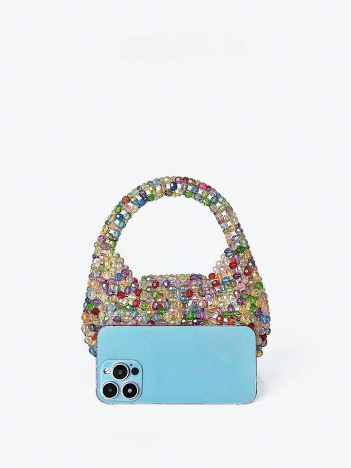 CM-BGS261974 Women Trendy Seoul Style Multicolor Beaded Sparkling Mini Handbag