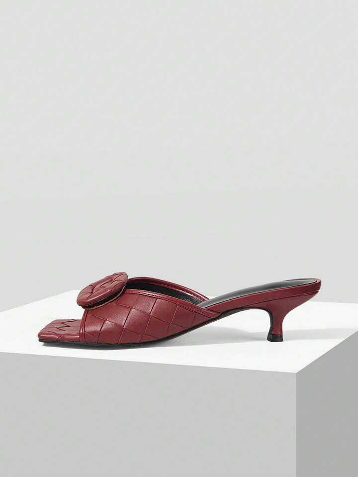 CM-SHS797891 Women Trendy Seoul Style Square Toe Low Heel Sandals - Burgundy
