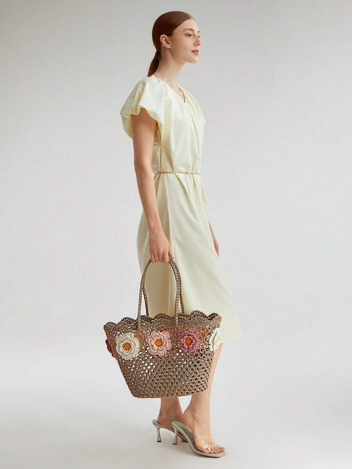 CM-BGS569444 Women Trendy Seoul Style Oversized Top Handle Tote Bag - Khaki
