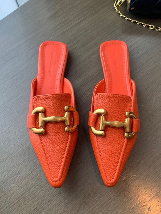 CM-SHS731130 Women Trendy Seoul Style Square Toe Metal Decor Flat Mules - Orange
