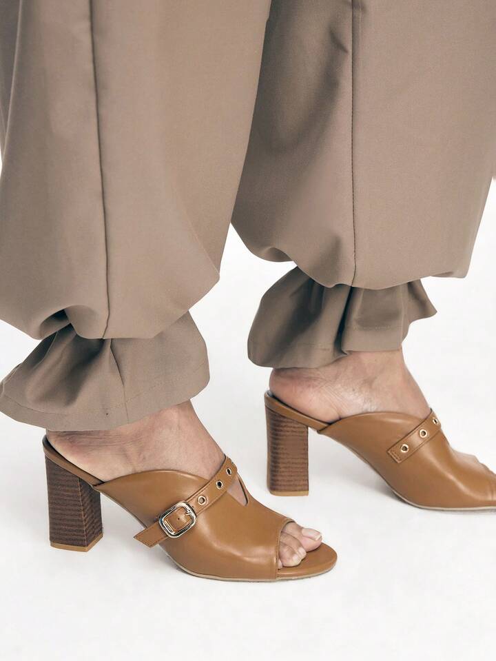 CM-SHS200704 Women Trendy Seoul Style Strap Square Heel High Heel Sandals - Brown