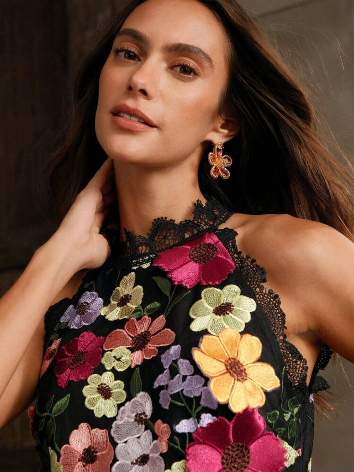 CM-TS009607 Women Elegant Seoul Style Sleeveless 3D Floral Colorful Blouse - Black