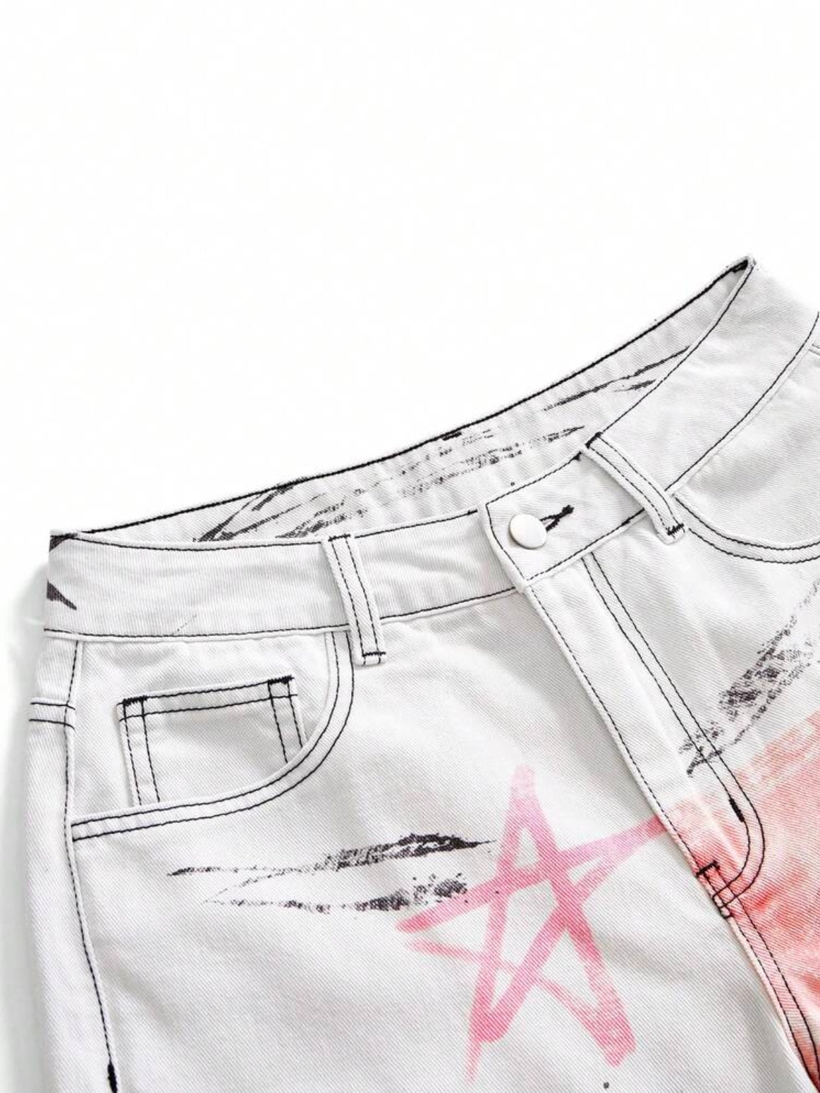 CM-BS858327 Women Casual Seoul Style Low Waist Fun Cat Print Denim Wide Leg Mid-Length Jeans