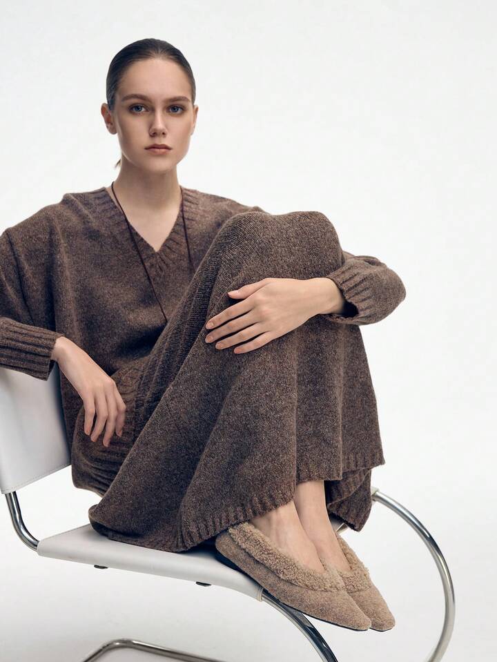 CM-SHS559490 Women Trendy Seoul Style Plush Pointed Toe Flats - Apricot