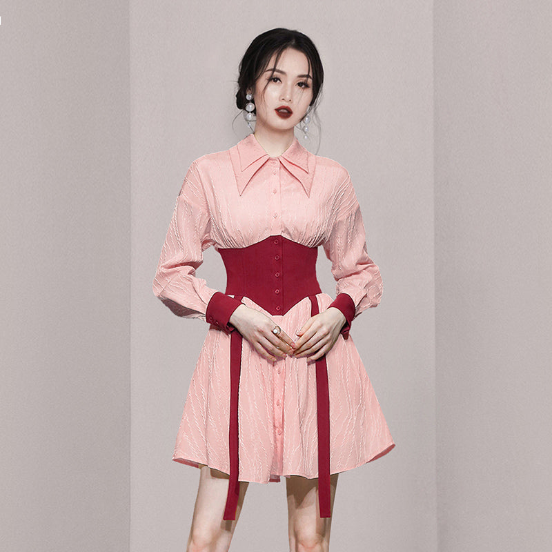 CM-DY006428 Women Casual European Style Double Collar Long Sleeve Slim Dress (Available in 2 colors)