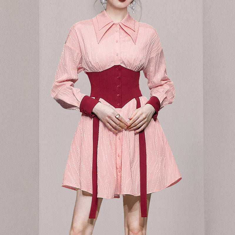 CM-DY006428 Women Casual European Style Double Collar Long Sleeve Slim Dress (Available in 2 colors)