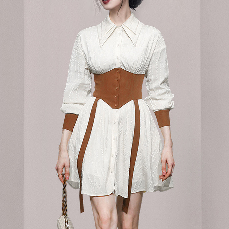 CM-DY006428 Women Casual European Style Double Collar Long Sleeve Slim Dress (Available in 2 colors)