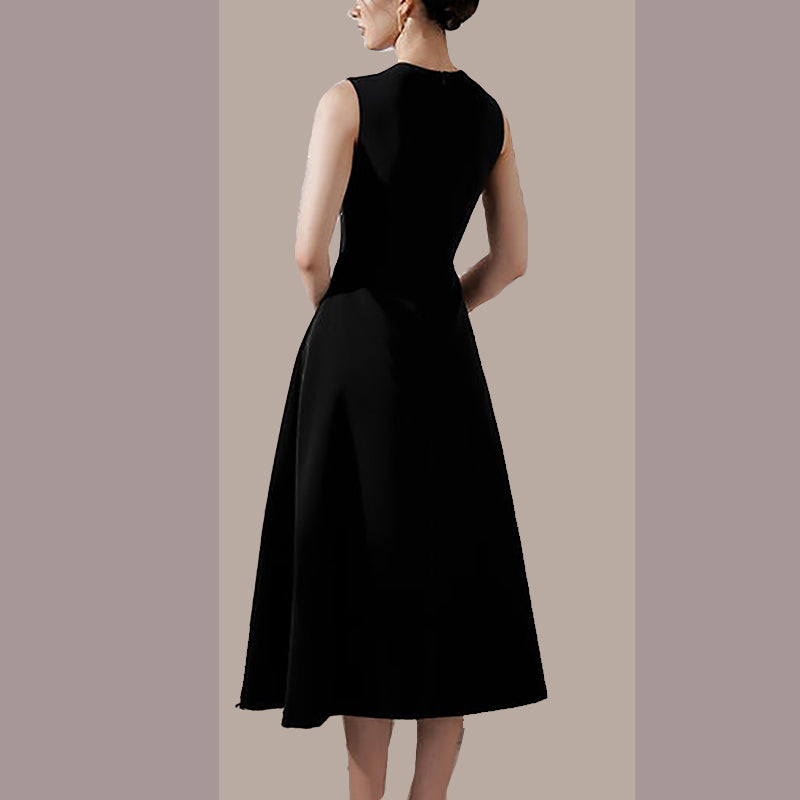 CM-DY010866 Women Elegant European Style Bow Hollow Sleeveless Midi Dress - Black