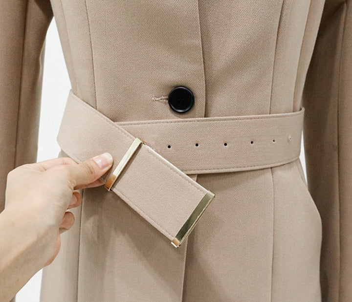 CM-SY013328 Women Elegant Seoul Style One Button Long Sleeve Belted Blazer With Suit Pants - Set