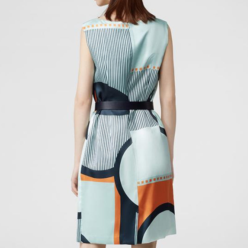 CM-DY023043 Women Elegant European Style Collar Sleeveless Geometry Mini Dress